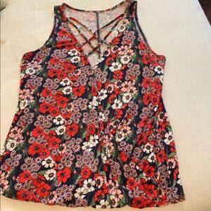 Maurices Red and Black Cut Out Tank Top